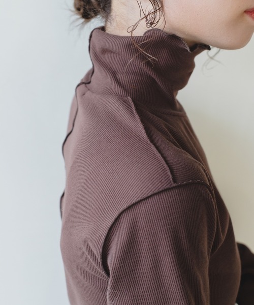 Kastane(カスタネ)の「ハイネックリブロンT(Tシャツ/カットソー・レディース・ブルー/アイボリー/ダークブラウン・FREE)」の1枚目の写真