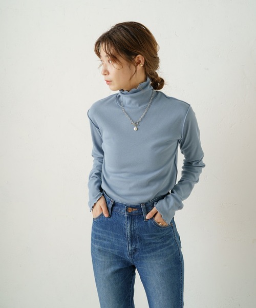 Kastane(カスタネ)の「ハイネックリブロンT(Tシャツ/カットソー・レディース・ブルー/アイボリー/ダークブラウン・FREE)」の13枚目の写真