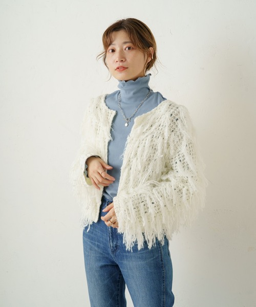 Kastane(カスタネ)の「ハイネックリブロンT(Tシャツ/カットソー・レディース・ブルー/アイボリー/ダークブラウン・FREE)」の6枚目の写真