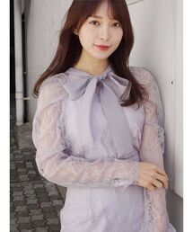 2WAYリボンパワショルレースブラウス