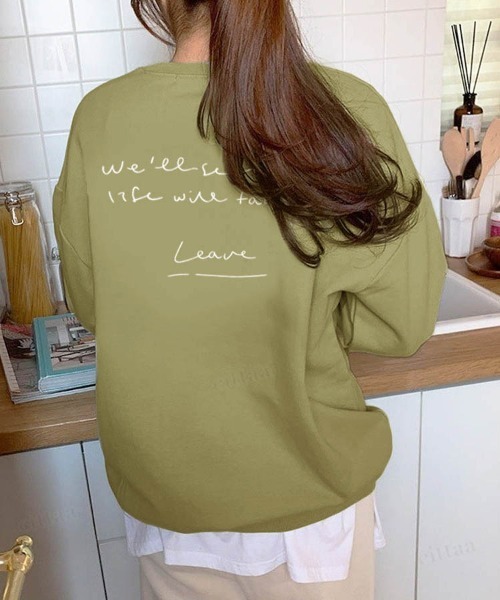 Dalfwin(ダールフィン)の「韓国ファッションleave筆記体ロゴスウェット(スウェット・レディース・ネイビー/ピンク/クリーム/グリーン系その他・FREE)」の3枚目の写真