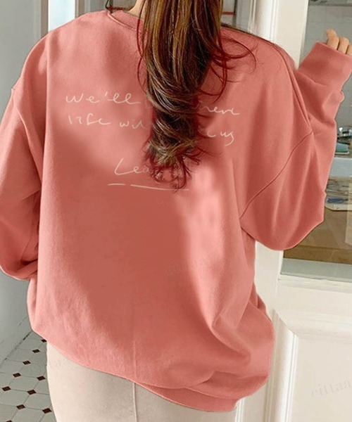 Dalfwin(ダールフィン)の「韓国ファッションleave筆記体ロゴスウェット(スウェット・レディース・ネイビー/ピンク/クリーム/グリーン系その他・FREE)」の4枚目の写真