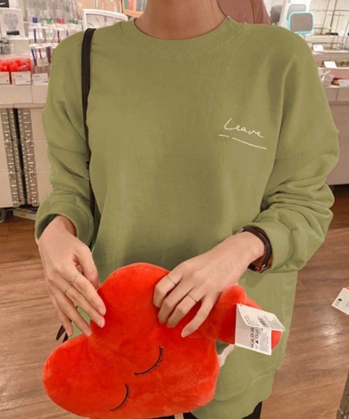 Dalfwin(ダールフィン)の「韓国ファッションleave筆記体ロゴスウェット(スウェット・レディース・ネイビー/ピンク/クリーム/グリーン系その他・FREE)」の7枚目の写真