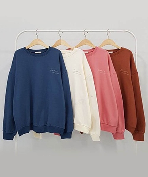 Dalfwin(ダールフィン)の「韓国ファッションleave筆記体ロゴスウェット(スウェット・レディース・ネイビー/ピンク/クリーム/グリーン系その他・FREE)」の14枚目の写真