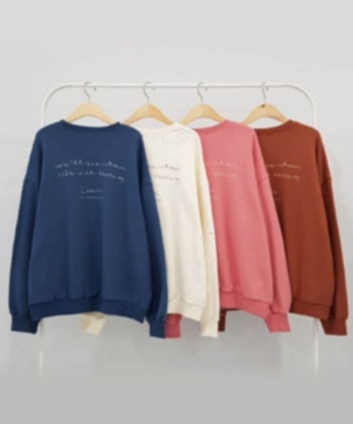 Dalfwin(ダールフィン)の「韓国ファッションleave筆記体ロゴスウェット(スウェット・レディース・ネイビー/ピンク/クリーム/グリーン系その他・FREE)」の16枚目の写真