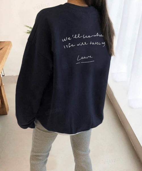 Dalfwin(ダールフィン)の「韓国ファッションleave筆記体ロゴスウェット(スウェット・レディース・ネイビー/ピンク/クリーム/グリーン系その他・FREE)」の19枚目の写真
