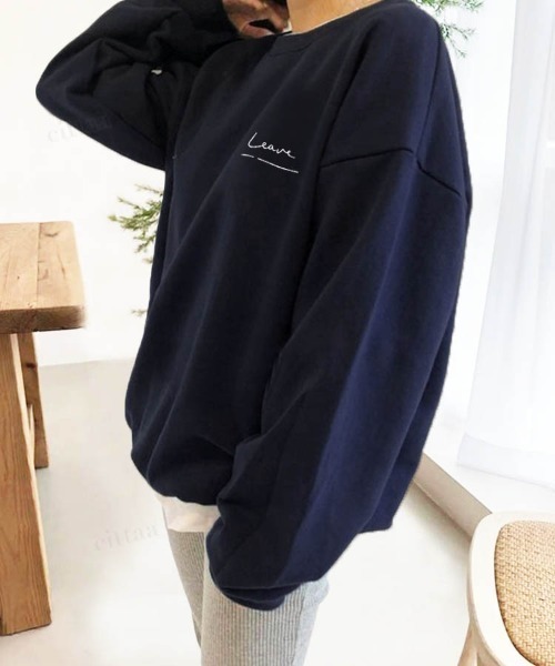 Dalfwin(ダールフィン)の「韓国ファッションleave筆記体ロゴスウェット(スウェット・レディース・ネイビー/ピンク/クリーム/グリーン系その他・FREE)」の20枚目の写真