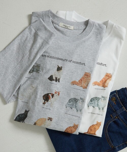 FREAK'S STORE（フリークスストア）の「9CATs ARTロンT（Tシャツ/カットソー・レディース・ホワイト/ライトグレー・ﾌﾘ-）」の7枚目の写真
