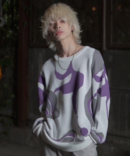 G.O.C（ジーオーシー）の「オーバーサイズマルチジャガードクルーネックニット（ニット/セーター・メンズ・ホワイト/ブラック/パープル/レッド/ブルー/ホワイト系その他/ブラック系その他/ブラック系その他2/ブラック系その他3/パープル系その他/レッド系その他/ブラック系その他4・MEDIUM/LARGE）」の9枚目の写真
