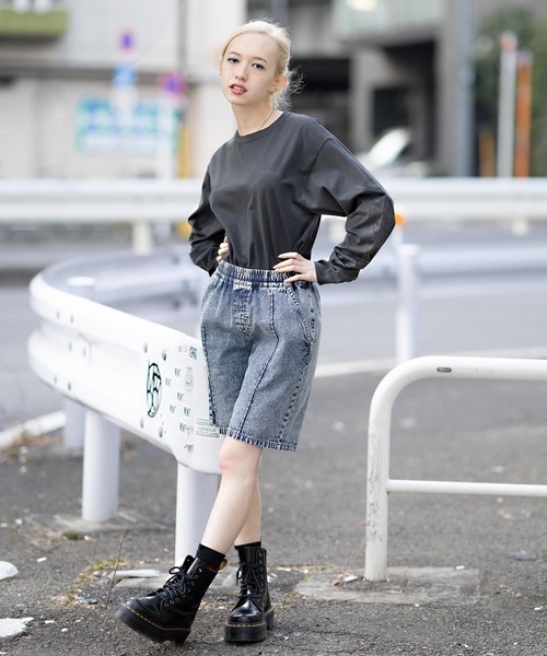 X-girl（エックスガール）の「CHEMICAL WASH EASY HALF PANTS