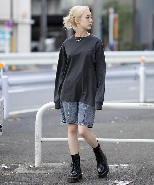 X-girl（エックスガール）の「CHEMICAL WASH EASY HALF PANTS/ケミカルウォッシュ　ハーフイージーパンツ（デニムパンツ・レディース・ブラック/インディゴブルー・XS/M/S）」の18枚目の写真