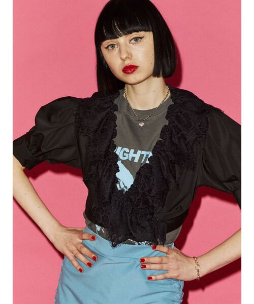 jouetie（ジュエティ）の「カシュクールコットンレースブラウス（シャツ/ブラウス・レディース・ブラック/オフホワイト/ピンク・MEDIUM）」の3枚目の写真