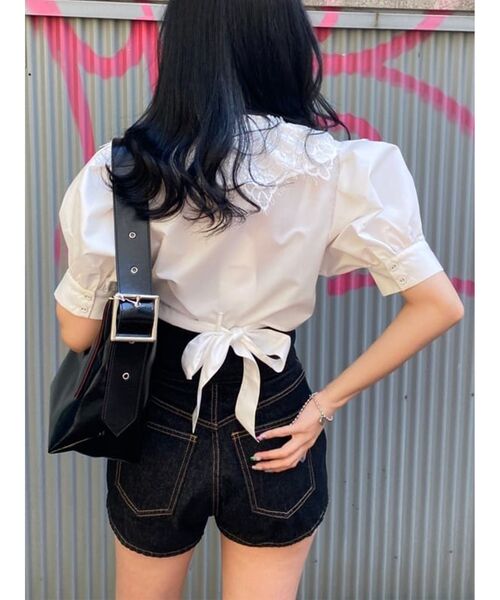 jouetie（ジュエティ）の「カシュクールコットンレースブラウス（シャツ/ブラウス・レディース・ブラック/オフホワイト/ピンク・MEDIUM）」の4枚目の写真