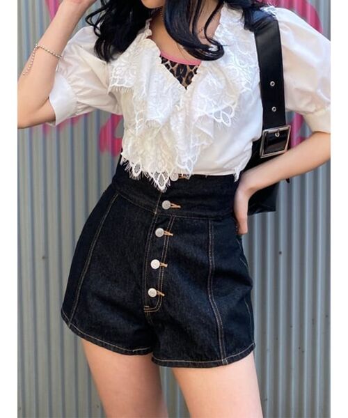 jouetie（ジュエティ）の「カシュクールコットンレースブラウス（シャツ/ブラウス・レディース・ブラック/オフホワイト/ピンク・MEDIUM）」の5枚目の写真