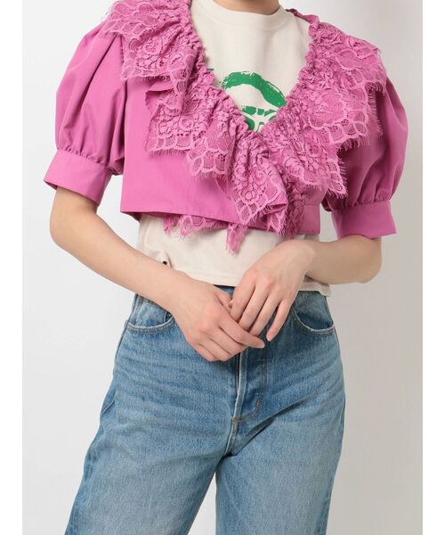 jouetie（ジュエティ）の「カシュクールコットンレースブラウス（シャツ/ブラウス・レディース・ブラック/オフホワイト/ピンク・MEDIUM）」の7枚目の写真