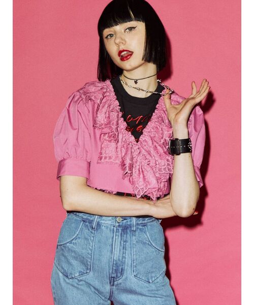 jouetie（ジュエティ）の「カシュクールコットンレースブラウス（シャツ/ブラウス・レディース・ブラック/オフホワイト/ピンク・MEDIUM）」の8枚目の写真