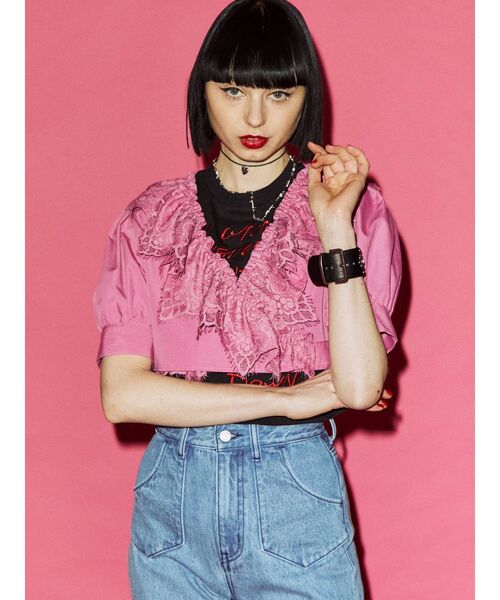 jouetie（ジュエティ）の「カシュクールコットンレースブラウス（シャツ/ブラウス・レディース・ブラック/オフホワイト/ピンク・MEDIUM）」の9枚目の写真