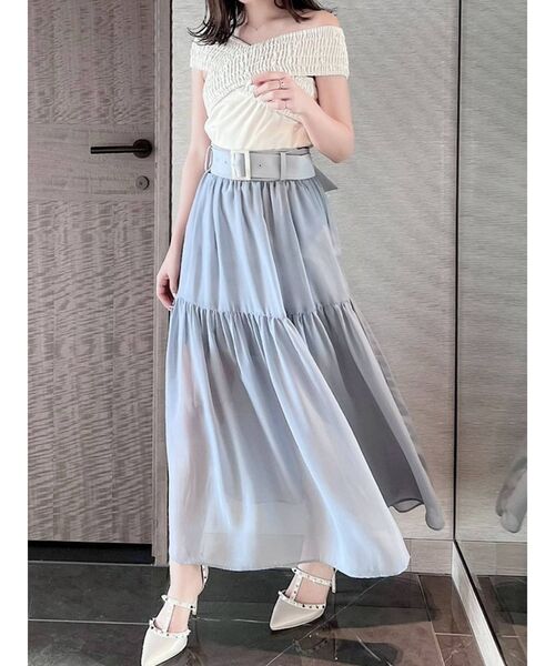 RESEXXY（リゼクシー）の「シアースリットスカート（スカート・レディース・ブラック/ホワイト/ブルー・FREE）」の3枚目の写真