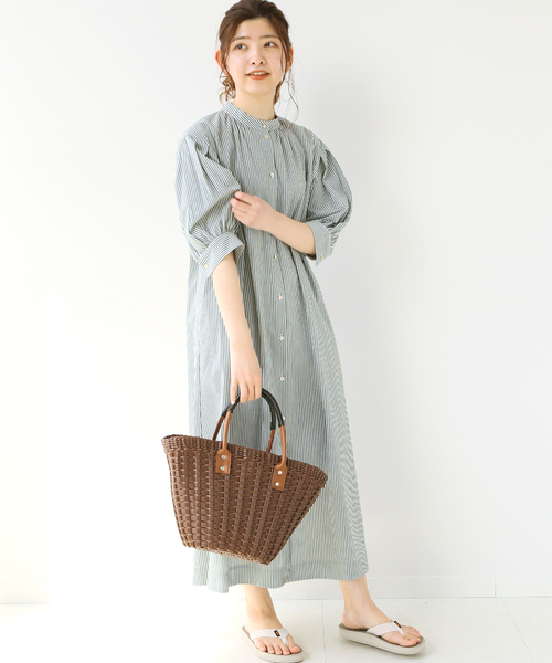 B.C STOCK（ベーセーストック）の「タックスリーブシャツワンピース（ワンピース・レディース・イエロー/グリーン/ホワイト/ブルー・FREE）」の3枚目の写真