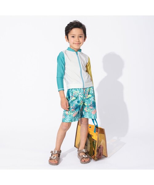 BREEZE（ブリーズ）の「長袖前開きラッシュガード＿UVカット（ラッシュガード・キッズ・ピンク/サックスブルー/ネイビー/レインボー/ライム・130/140/110/120/80/90/100）」の9枚目の写真