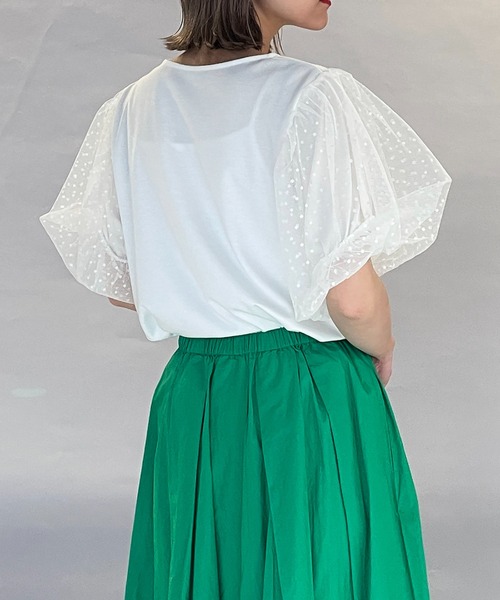 PICCIN(ピッチン)の「袖ドットチュールカットプルオーバー(Tシャツ/カットソー・レディース・ブラック/オフホワイト・M/L)」の6枚目の写真
