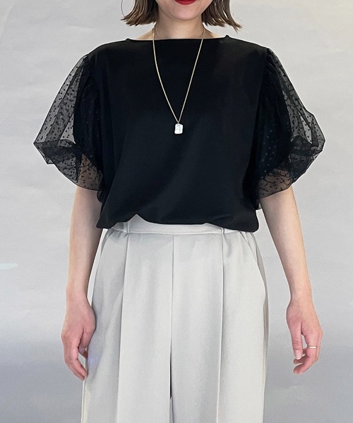 PICCIN(ピッチン)の「袖ドットチュールカットプルオーバー(Tシャツ/カットソー・レディース・ブラック/オフホワイト・M/L)」の14枚目の写真
