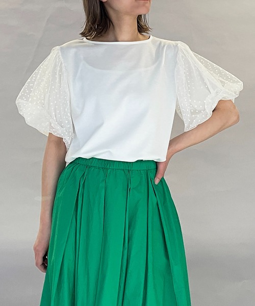 PICCIN(ピッチン)の「袖ドットチュールカットプルオーバー(Tシャツ/カットソー・レディース・ブラック/オフホワイト・M/L)」の3枚目の写真