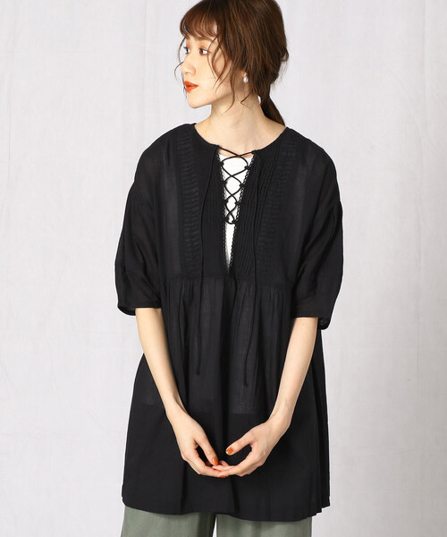 Comme　Ca　Mature（コムサマチュア）の「＜ウォッシャブル＞２ＷＡＹ　インド綿チュニック（チュニック・レディース・ホワイト/ブラック/サックスブルー・FREE）」の2枚目の写真
