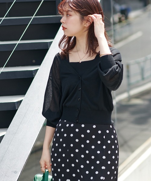 natural couture(ナチュラルクチュール)の「WEB限定/ほんのりシアーカーディガン+タンクセット(カーディガン/ボレロ・レディース・アイボリー/ブラック/グリーン/サックスブルー/ピンク・FREE)」の3枚目の写真