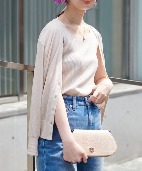 natural couture(ナチュラルクチュール)の「WEB限定/ほんのりシアーカーディガン+タンクセット(カーディガン/ボレロ・レディース・アイボリー/ブラック/グリーン/サックスブルー/ピンク・FREE)」の16枚目の写真