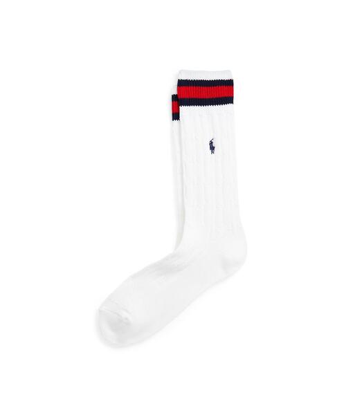 POLO RALPH LAUREN(ポロ ラルフ ローレン)の「ケーブルニット コットンブレンド クルー ソックス(ソックス/靴下・メンズ・レッド・ONE)」の1枚目の写真