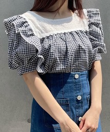 Voyage titty&Co.PETIT（ボヤージュティティアンドコープチ）の「【Voyage titty&Co. PETIT】ギンガムレーストップス（シャツ/ブラウス・レディース）」