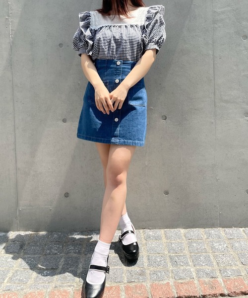 Voyage titty&Co.PETIT（ボヤージュティティアンドコープチ）の「【Voyage titty&Co. PETIT】ギンガムレーストップス（シャツ/ブラウス・レディース・ブラック・FREE）」の7枚目の写真