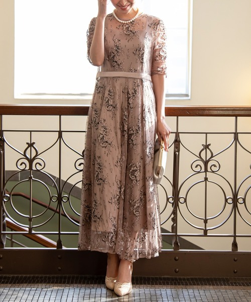 Kana（カナ）の「3Way ビスチェワンピース フラワーレース 結婚式 お呼ばれ パーティードレス（ドレス・レディース・ダークグレー/モカ/ライトパープル/ダークカーキ/アッシュグレー/ベージュ系その他/オリーブ・M/L/LL）」の5枚目の写真