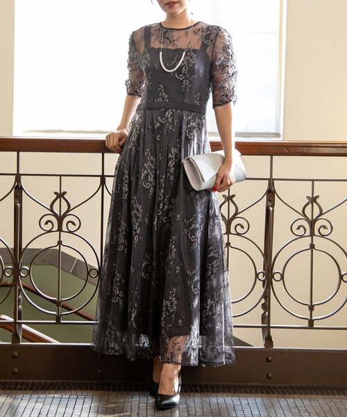 Kana（カナ）の「3Way ビスチェワンピース フラワーレース 結婚式 お呼ばれ パーティードレス（ドレス・レディース・ダークグレー/モカ/ライトパープル/ダークカーキ/アッシュグレー/ベージュ系その他/オリーブ・M/L/LL）」の2枚目の写真