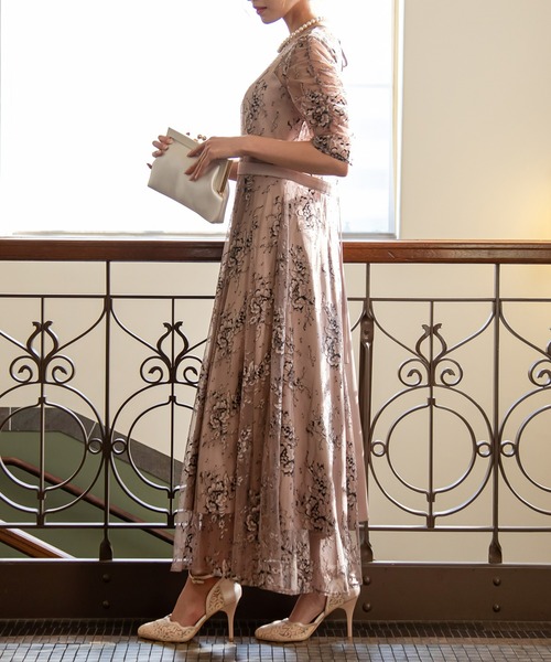 3Way ビスチェワンピース フラワーレース 結婚式 お呼ばれ パーティー