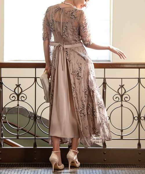 Kana（カナ）の「3Way ビスチェワンピース フラワーレース 結婚式 お呼ばれ パーティードレス（ドレス・レディース・ダークグレー/モカ/ライトパープル/ダークカーキ/アッシュグレー/ベージュ系その他/オリーブ・M/L/LL）」の10枚目の写真