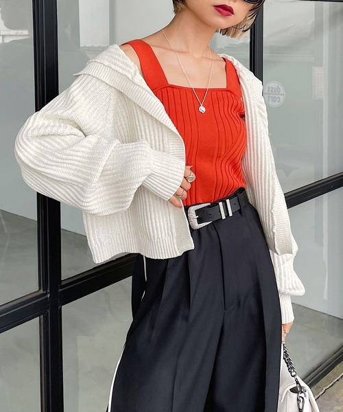 PAGEBOY（ページボーイ）の「ショートフードカーディガン（カーディガン/ボレロ・レディース・ブラック/オフホワイト/ブルー・FREE）」の6枚目の写真