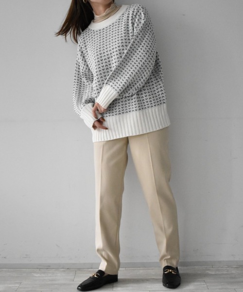 RANAN(ラナン)の「ジャガード配色レトロニットプルオーバー(ニット/セーター・レディース・ホワイト/ネイビー/グリーン・LL/M/L)」の5枚目の写真