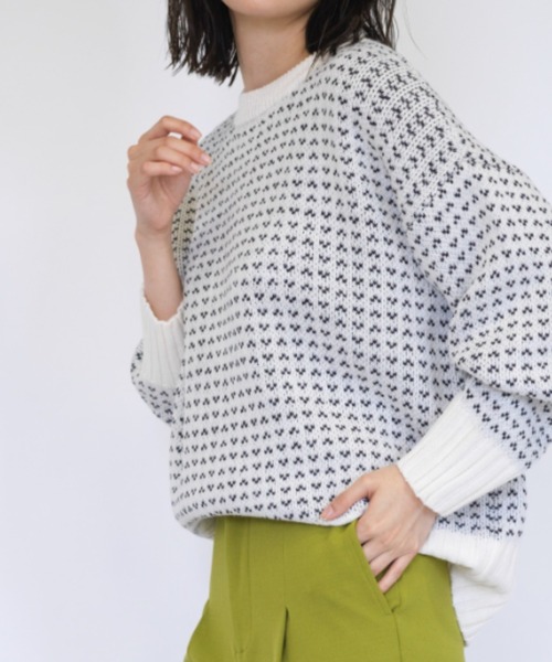 RANAN(ラナン)の「ジャガード配色レトロニットプルオーバー(ニット/セーター・レディース・ホワイト/ネイビー/グリーン・LL/M/L)」の17枚目の写真