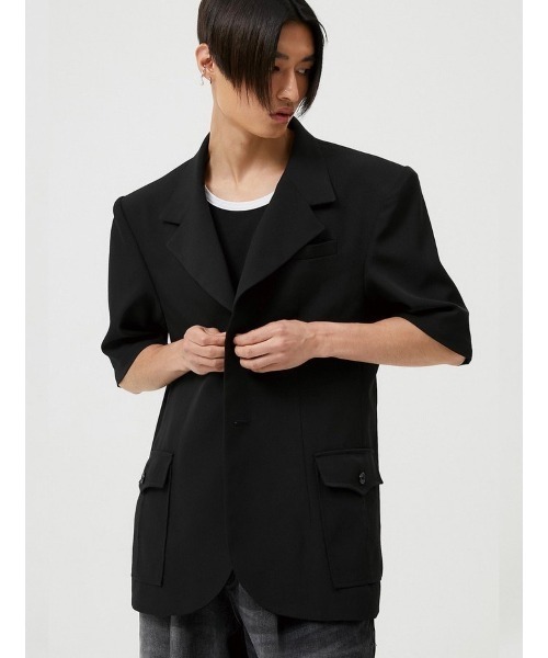 ESC STUDIO（イーエスシースタジオ）の「【ESC STUDIO/イーエスシースタジオ】oversize short sleeve blazer/オーバーサイズ 半袖 ブレザー テーラードジャケット シンプル（テーラードジャケット・メンズ・ブラック/ベージュ系その他・ONE SIZE）」の19枚目の写真