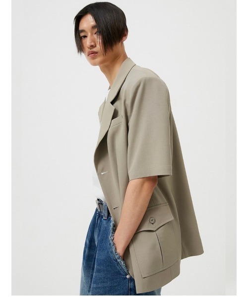 ESC STUDIO（イーエスシースタジオ）の「【ESC STUDIO/イーエスシースタジオ】oversize short sleeve blazer/オーバーサイズ 半袖 ブレザー テーラードジャケット シンプル（テーラードジャケット・メンズ・ブラック/ベージュ系その他・ONE SIZE）」の11枚目の写真