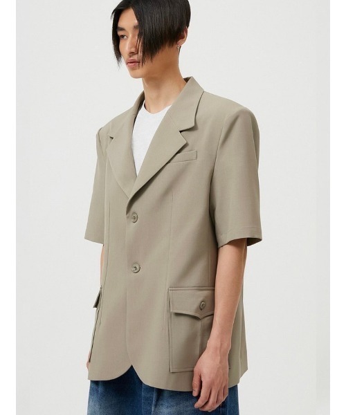 ESC STUDIO（イーエスシースタジオ）の「【ESC STUDIO/イーエスシースタジオ】oversize short sleeve blazer/オーバーサイズ 半袖 ブレザー テーラードジャケット シンプル（テーラードジャケット・メンズ・ブラック/ベージュ系その他・ONE SIZE）」の18枚目の写真