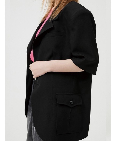 ESC STUDIO（イーエスシースタジオ）の「【ESC STUDIO/イーエスシースタジオ】oversize short sleeve blazer/オーバーサイズ 半袖 ブレザー テーラードジャケット シンプル（テーラードジャケット・メンズ・ブラック/ベージュ系その他・ONE SIZE）」の13枚目の写真