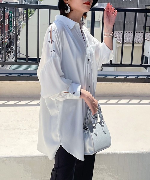 PAGEBOY（ページボーイ）の「スナップサテンチュニックシャツ（シャツ/ブラウス・レディース・ブラック/オフホワイト/ブラウン系その他/エメラルド・FREE）」の18枚目の写真