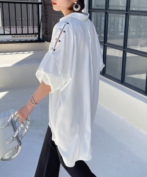 PAGEBOY（ページボーイ）の「スナップサテンチュニックシャツ（シャツ/ブラウス・レディース・ブラック/オフホワイト/ブラウン系その他/エメラルド・FREE）」の13枚目の写真