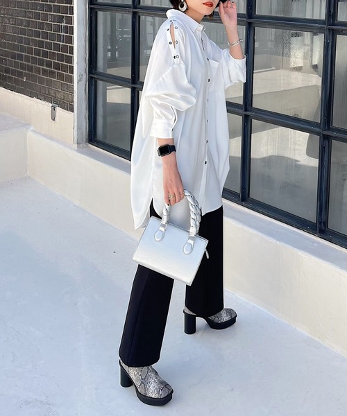 PAGEBOY（ページボーイ）の「スナップサテンチュニックシャツ（シャツ/ブラウス・レディース・ブラック/オフホワイト/ブラウン系その他/エメラルド・FREE）」の5枚目の写真