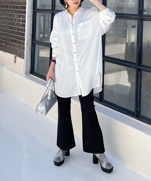 PAGEBOY（ページボーイ）の「スナップサテンチュニックシャツ（シャツ/ブラウス・レディース・ブラック/オフホワイト/ブラウン系その他/エメラルド・FREE）」の9枚目の写真