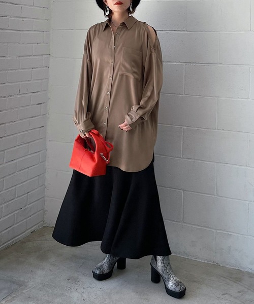 PAGEBOY（ページボーイ）の「スナップサテンチュニックシャツ（シャツ/ブラウス・レディース・ブラック/オフホワイト/ブラウン系その他/エメラルド・FREE）」の15枚目の写真