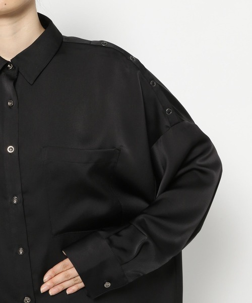 PAGEBOY（ページボーイ）の「スナップサテンチュニックシャツ（シャツ/ブラウス・レディース・ブラック/オフホワイト/ブラウン系その他/エメラルド・FREE）」の8枚目の写真